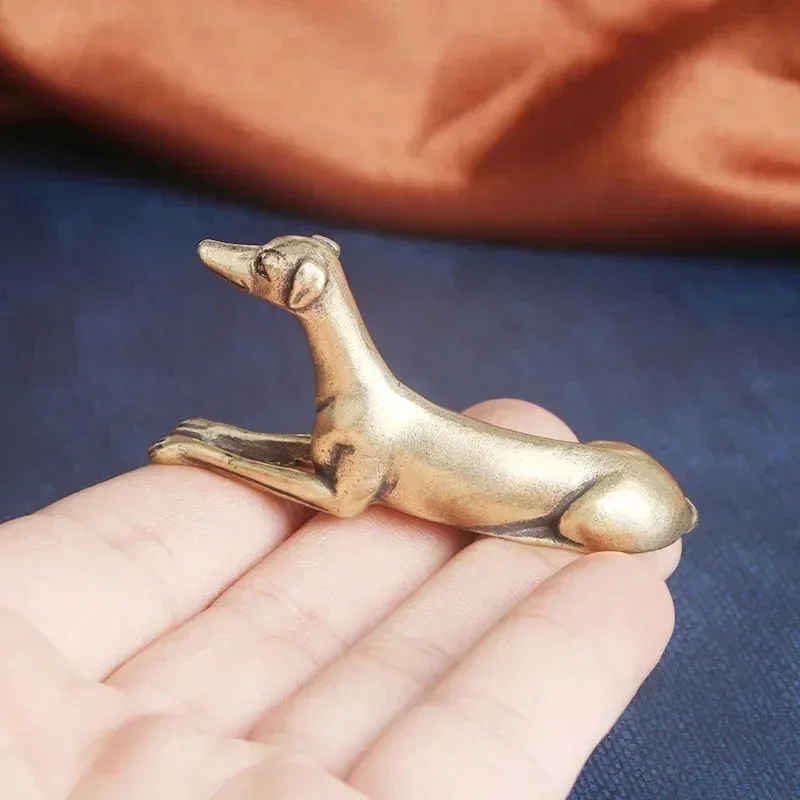 Vintage Copper Lying Dog 12 Zodiac Figurines Desktop Ornament Decoration Retro Brass Dog Home Craft Decor - view 5