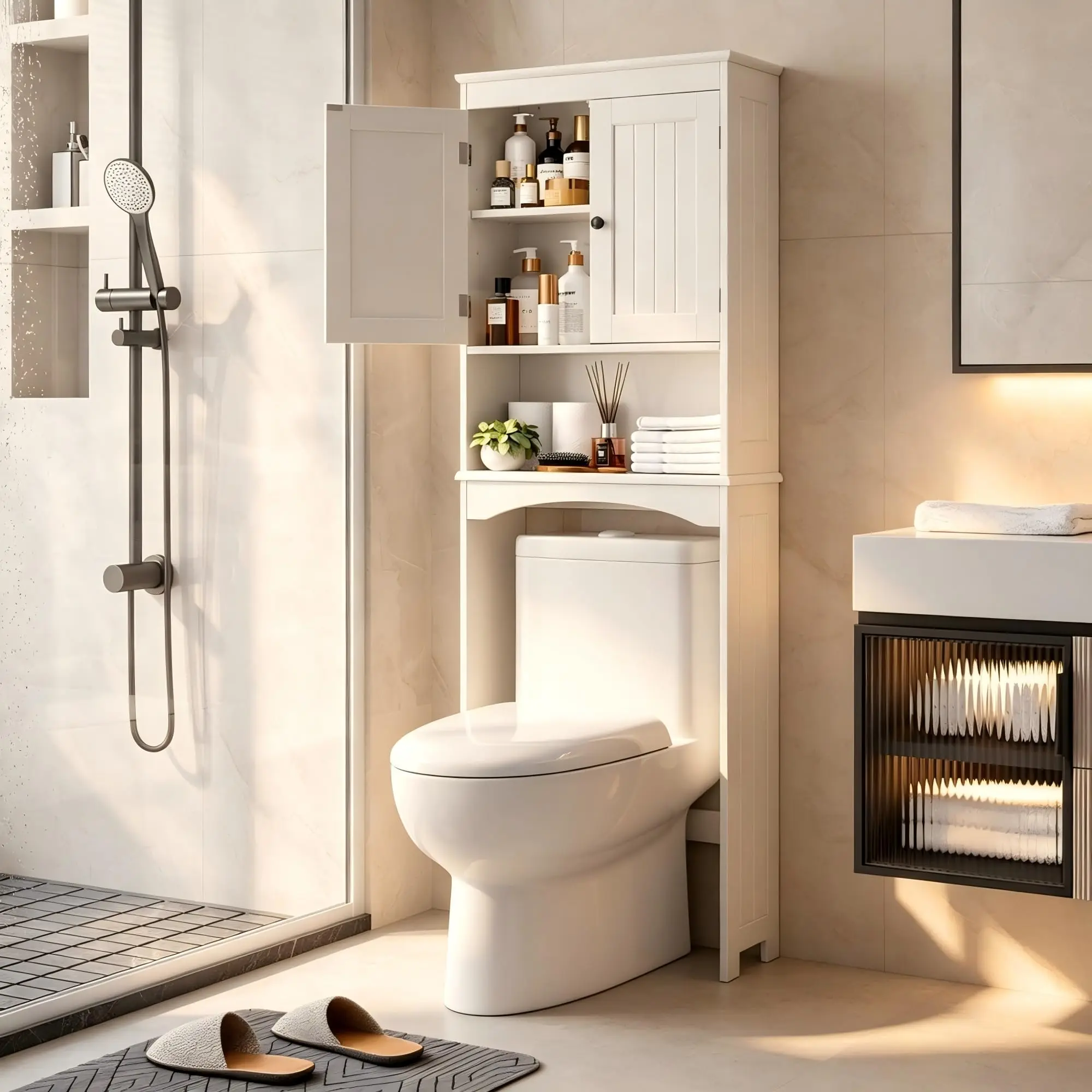 Over The Toilet Storage Cabinet with Open Shelf - White