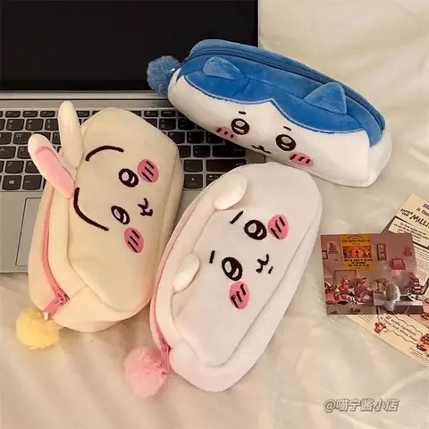 Kawaii Chiikawa 플러시 연필 케이스 귀여운 대용량 학생 용품 보관 가방 지퍼 화장품 가방 보관 가방 용품
