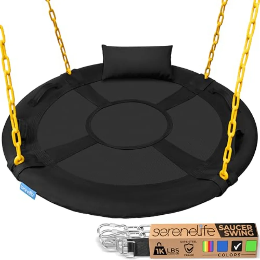 

40" Saucer Swing - Outdoor Swing Set with Heavy-Duty Chains and Hanging Kit Swinging Seat Spinner with Pillow and Carry Bag Wea