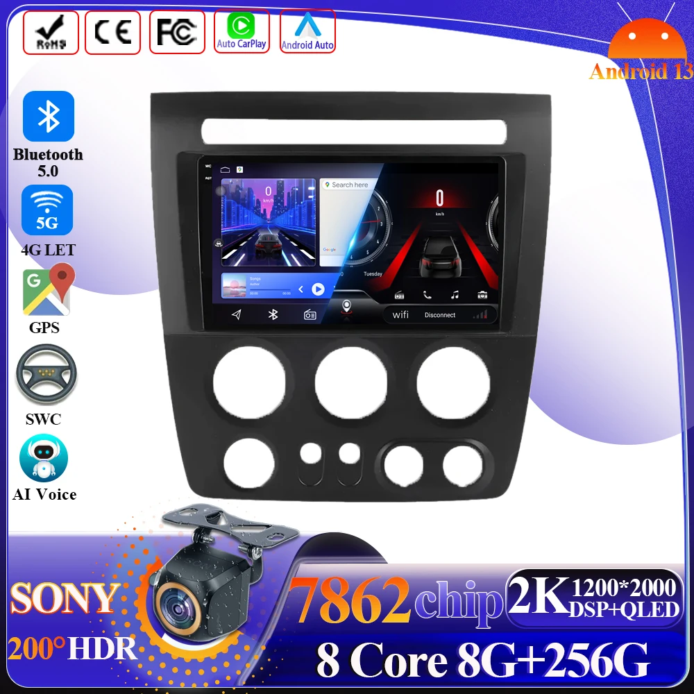 Car Radio Android Carplay For Hummer H3 1 2005-2010 Multimedia Player Intelligent System 8 core 5G Wifi Navigation Touch Display