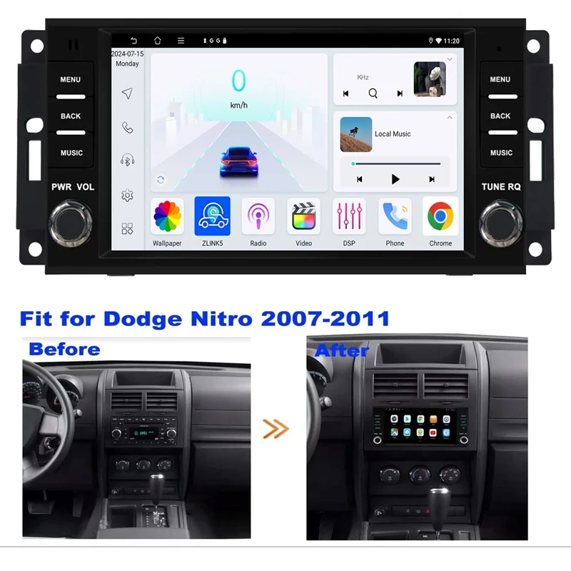 

7'' 4+64GB For Dodge Nitro 2007-2011 2DIN Android 15 Car Radio Head Unit GPS BT WiFi Wireless Stereo Camera Reversing Image