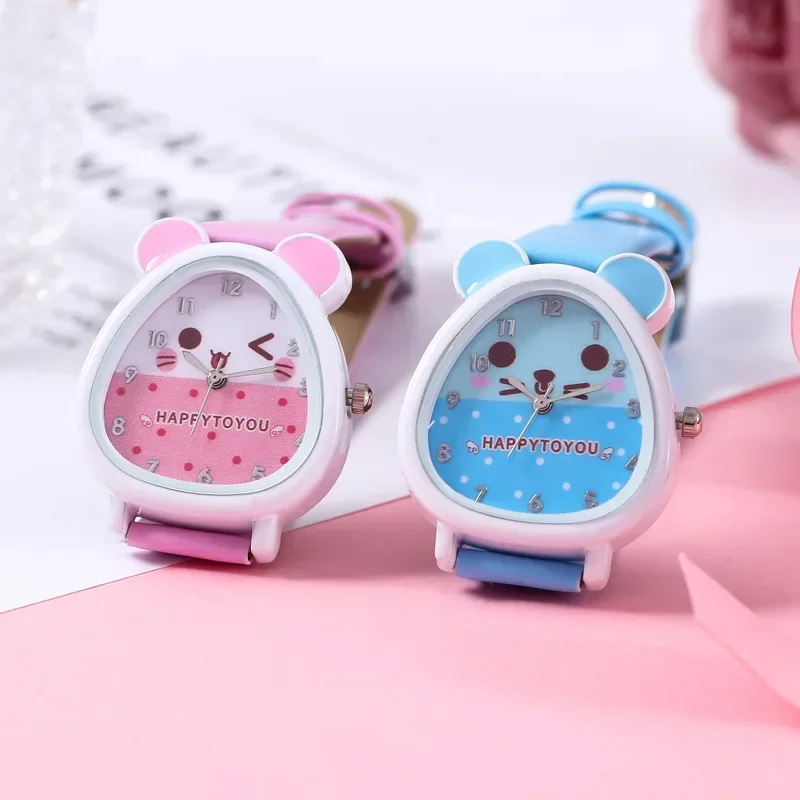 Cute Mouse Shape Girls Watches Kids Leather Strap Quartz Children Watch Student Clock Gift reloj infantil reloj niño