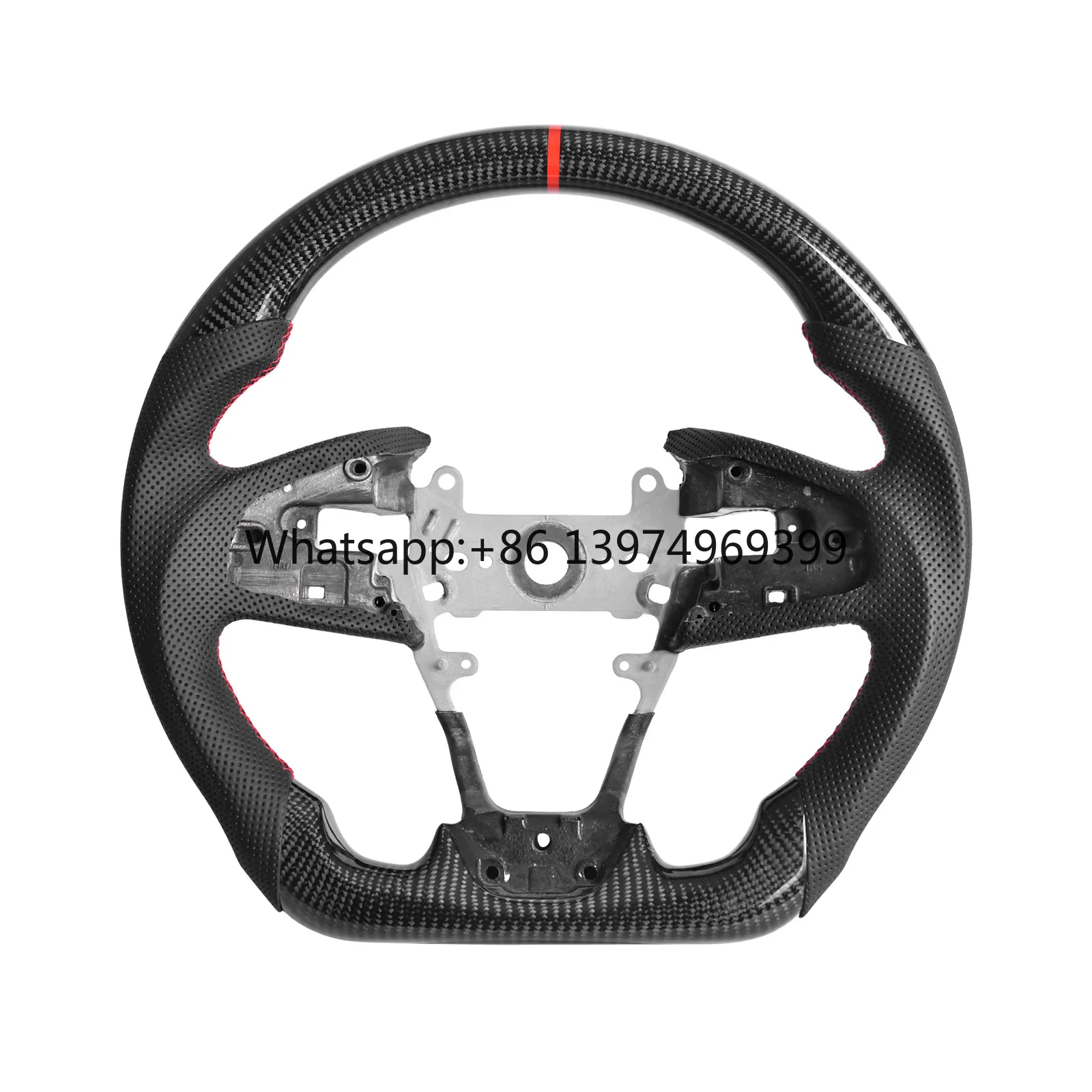 Carbon Fiber Steering Wheel D-shape Flat Bottom with Perforated Leather Grip for Honda Civic 10th Gen 2016-2021 Type R FK8