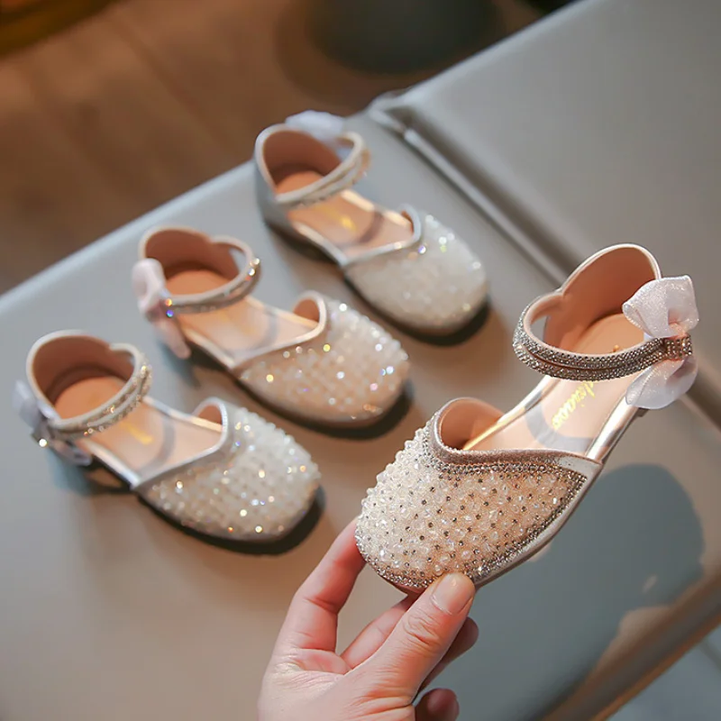 Summer Girls Shoes Glitter Mary Janes Flats Fling Princess Shoes Baby Dance Shoes Kids Sandals Children Wedding Shoes Gold