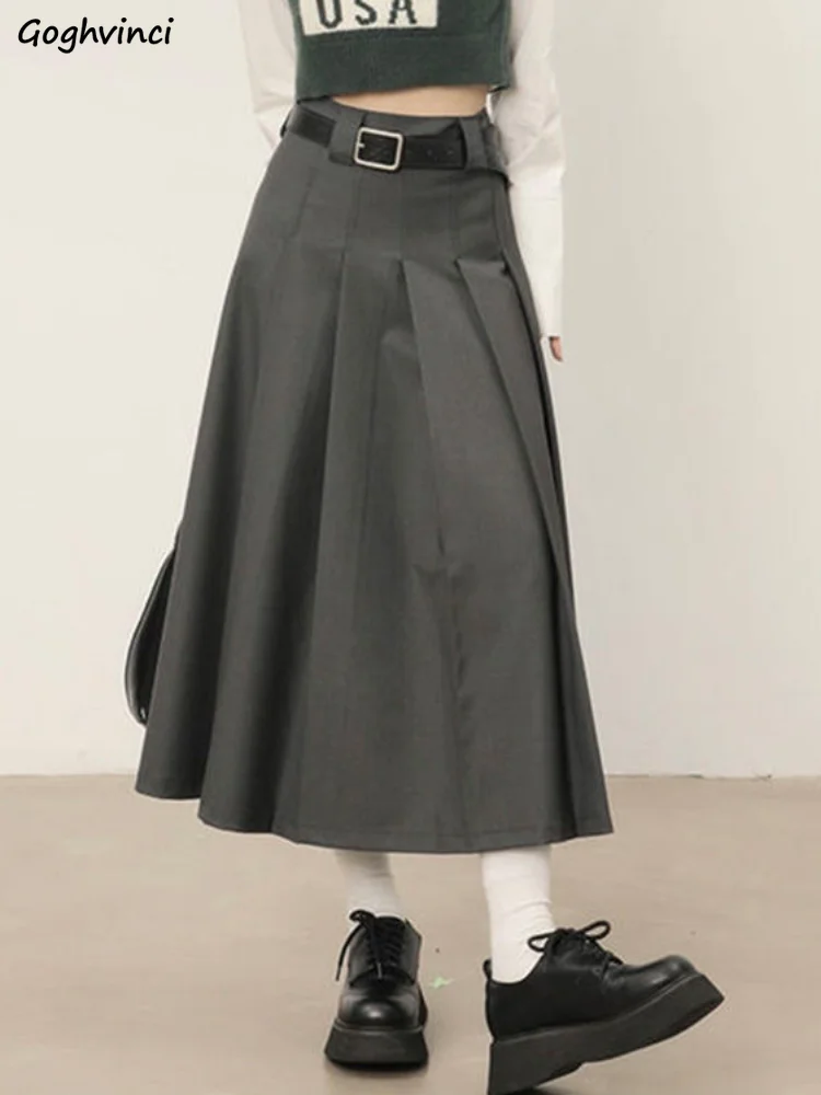 

Pleated Skirts Women Ladies Temperament Solid All-match Casual Classic Vintage Korean Style Fashion Ulzzang Spring Ankle-length