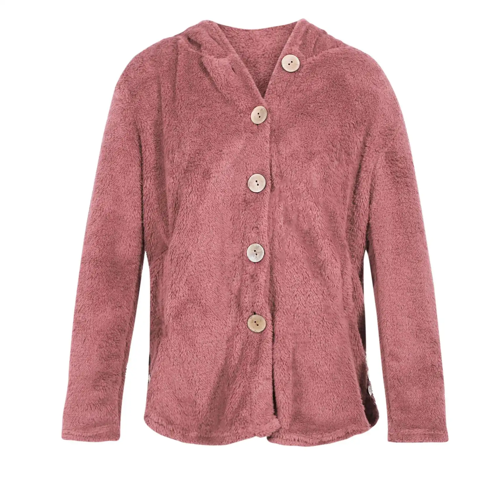 Cárdigan suelto con capucha para mujer, chaqueta de invierno, Tops de felpa con botones, talla grande, rosa, 4XL