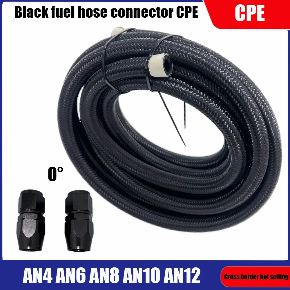 0°AN4AN6AN8AN10AN12Nylon Braided Fuel Line Hose Connector Kit CPE Black Soft Oil Tube HighTemperature Resistant Automotive Parts