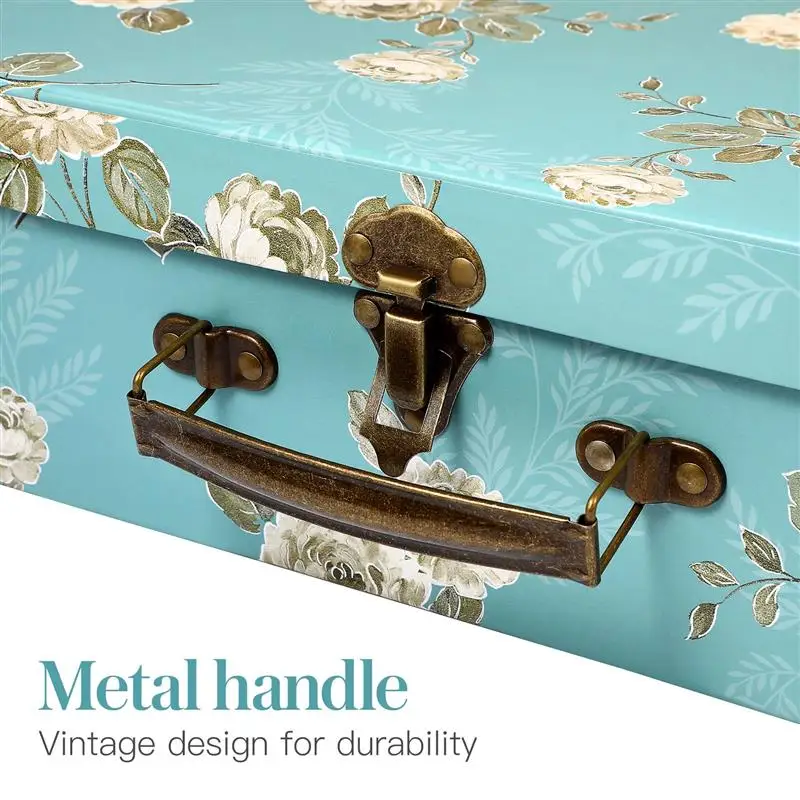 3 Pcs Paperboard Suitcases with Metal Handles Floral Print Decorative Cardboard Storage Boxes Gift Boxes Crafts Boxes