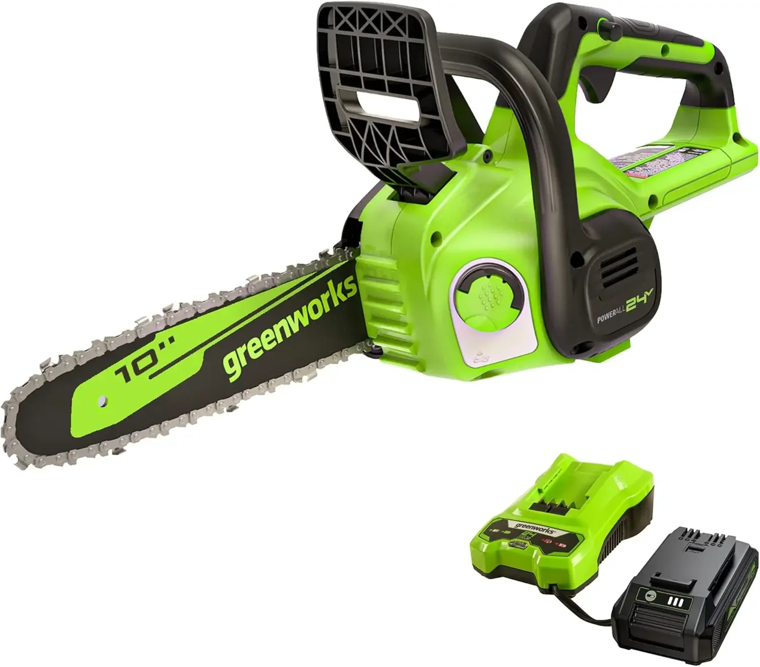 

Greenworks 24V 10" Cordless Compact Chainsaw (Great For Storm Clean-Up, Pruning,and Firewood),2.0Ah Battery and Charger Included