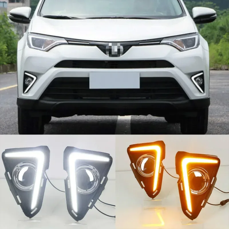 2PCS For Toyota RAV4 2016 2017 2018 Car LED DRL Daytime Running Lights With Turning Signal Fog Lamp Auto Lights Lamp Accessories