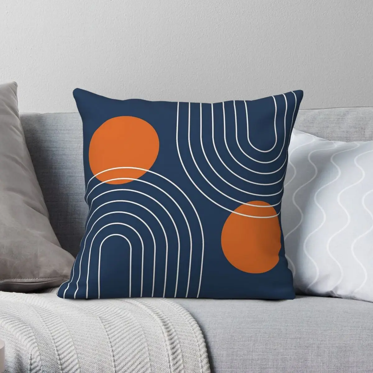 Metà secolo moderno blu Navy bruciato arancione federa quadrata poliestere lino velluto federa per cuscino copridivano