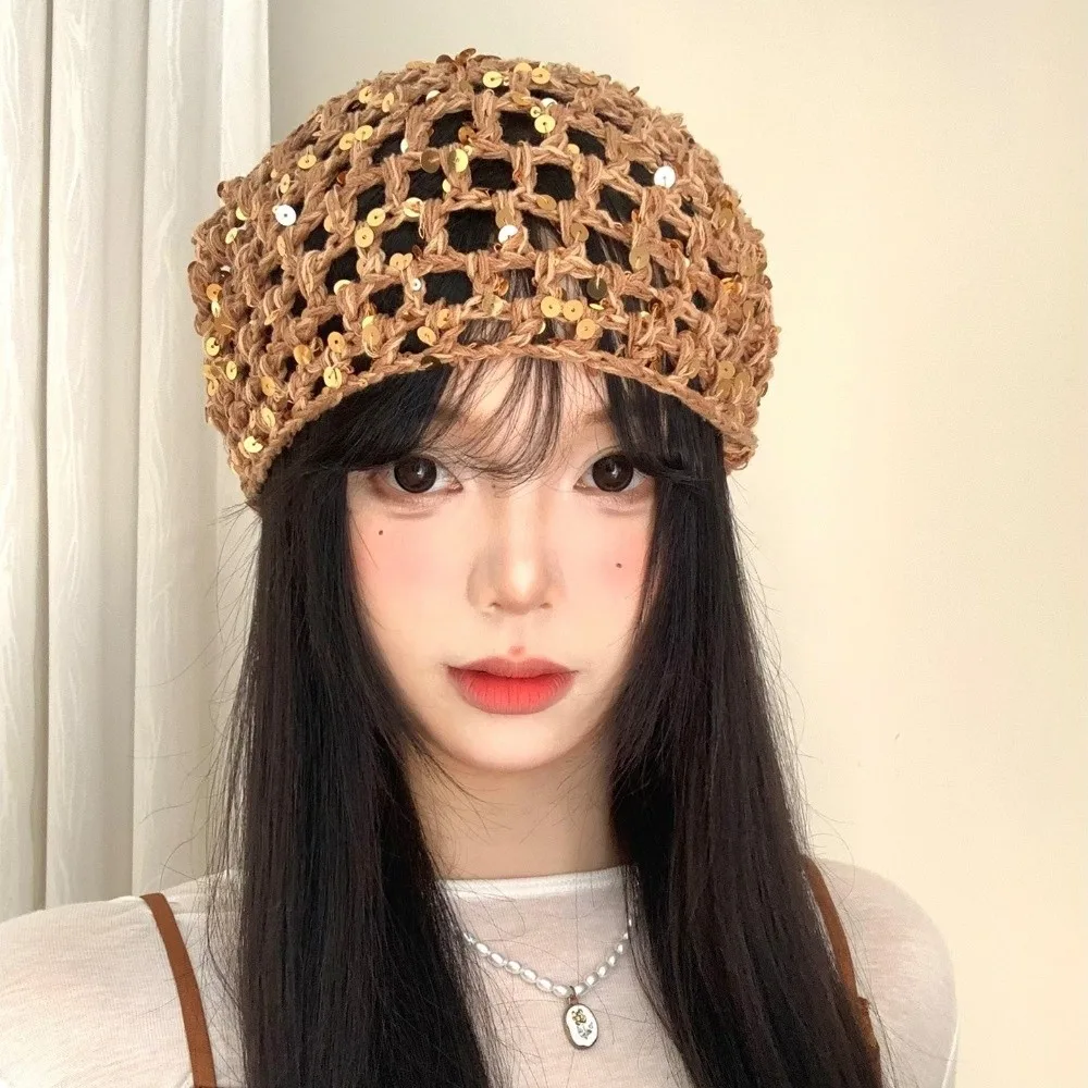 

Модный треугольный шарф с пайетками, многофункциональная экзотическая ажурная шаль в деревенском и этническом стиле, вязаный крючком платок для женщин