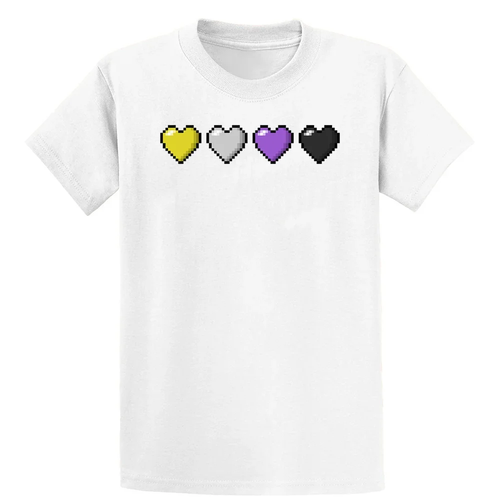 Non Binary Pixel Hearts T Shirt Comical Spring Gift Cotton Homme Size S-5xl Designs Natural Shirt