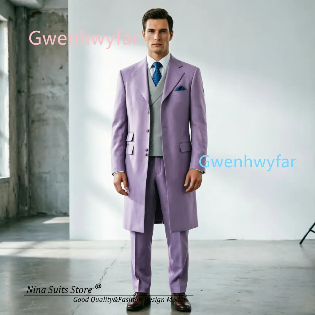 G&N 2026 Autumn New Men's Autumn Long Suit 3-piece set Elegant Gentleman Formal Party Prom Tuxedos Navy Blue Purple Lavender