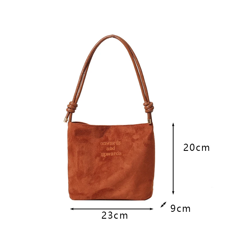 Damen-Handtasche aus Wildleder mit großer Kapazität und Buchstabenmuster, magnetische Schnalle, Samt, PU-Unterarmtasche im Retro-koreanischen Stil – Detail 27