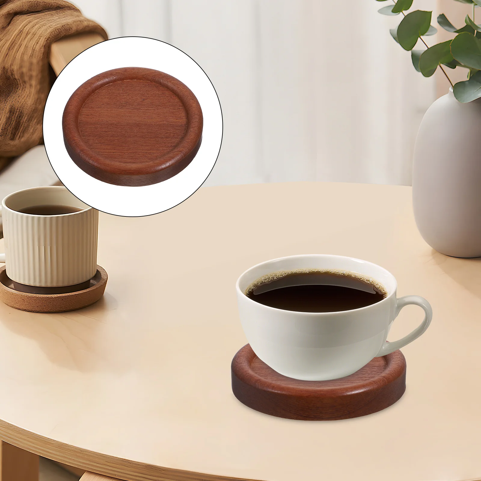 

4pcs Wooden Coasters Real Wood Cup Pads For Home Kitchen Coffee Table Heat Insulation Anti Skid Drink Protectors Round Table