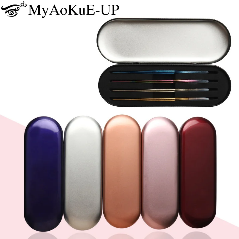 1pcs Steel Eyelash Tweezers Storage Case 4 Slots Eyebrow Clip Storage Box Container Makeup Tools Lash Extension Accessories