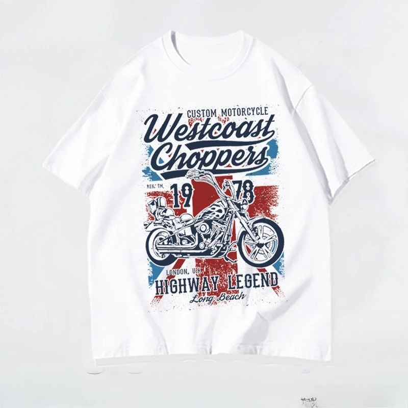 

European and American Retro Locomotive Printing Pure Cotton Loose Summer Men Short-sleeved T-shirt Trendy Brand Bottoming Shirt