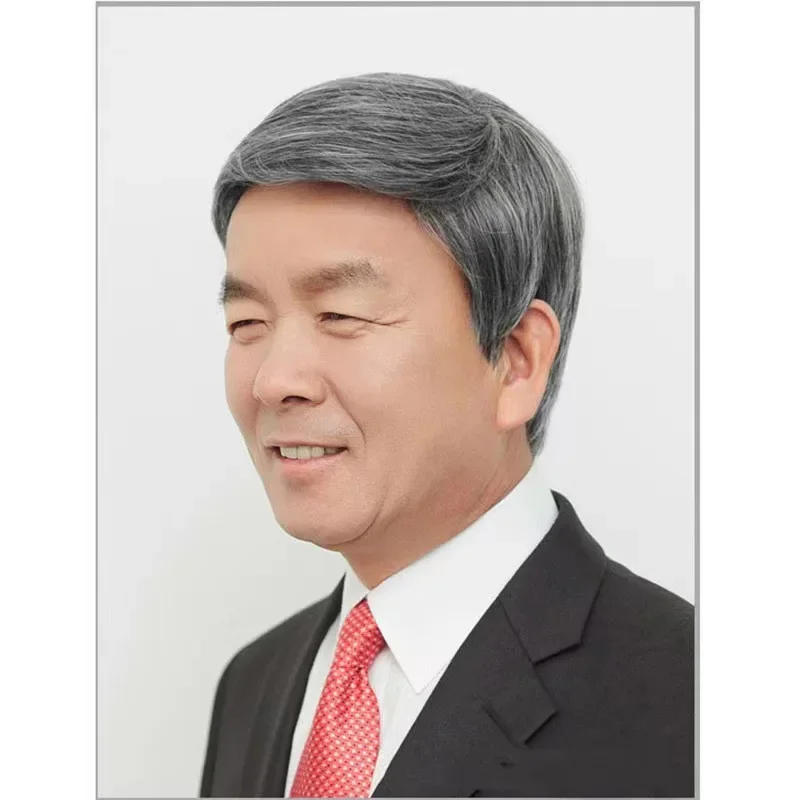 باروكة شعر قصيرة مريحة وخفيفة الوزن للرجال في منتصف العمر وكبار السن، لون أبيض واقعي، كتل شعر من الألياف الآسيوية للبيع بالجملة