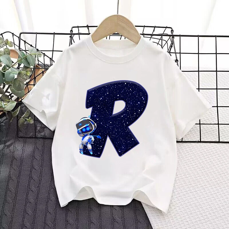 Astro Bot T-shirt per bambini Anime Robot Figure Stampate Lettera Tees Gioco Maniche corte Estate Top Ragazzi Ragazze Abbigliamento per bambini Regalo