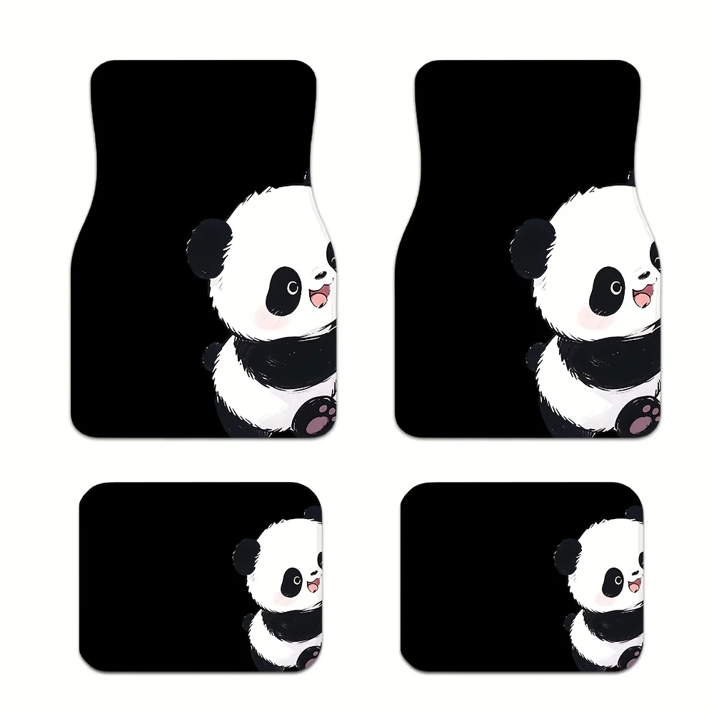 4pcs Cute Panda Floor Mats- Soft, Easy To Clean, Fit For All Cars, Trucks& SUVs, Perfect Holiday Gift For Family& Friends, Dura