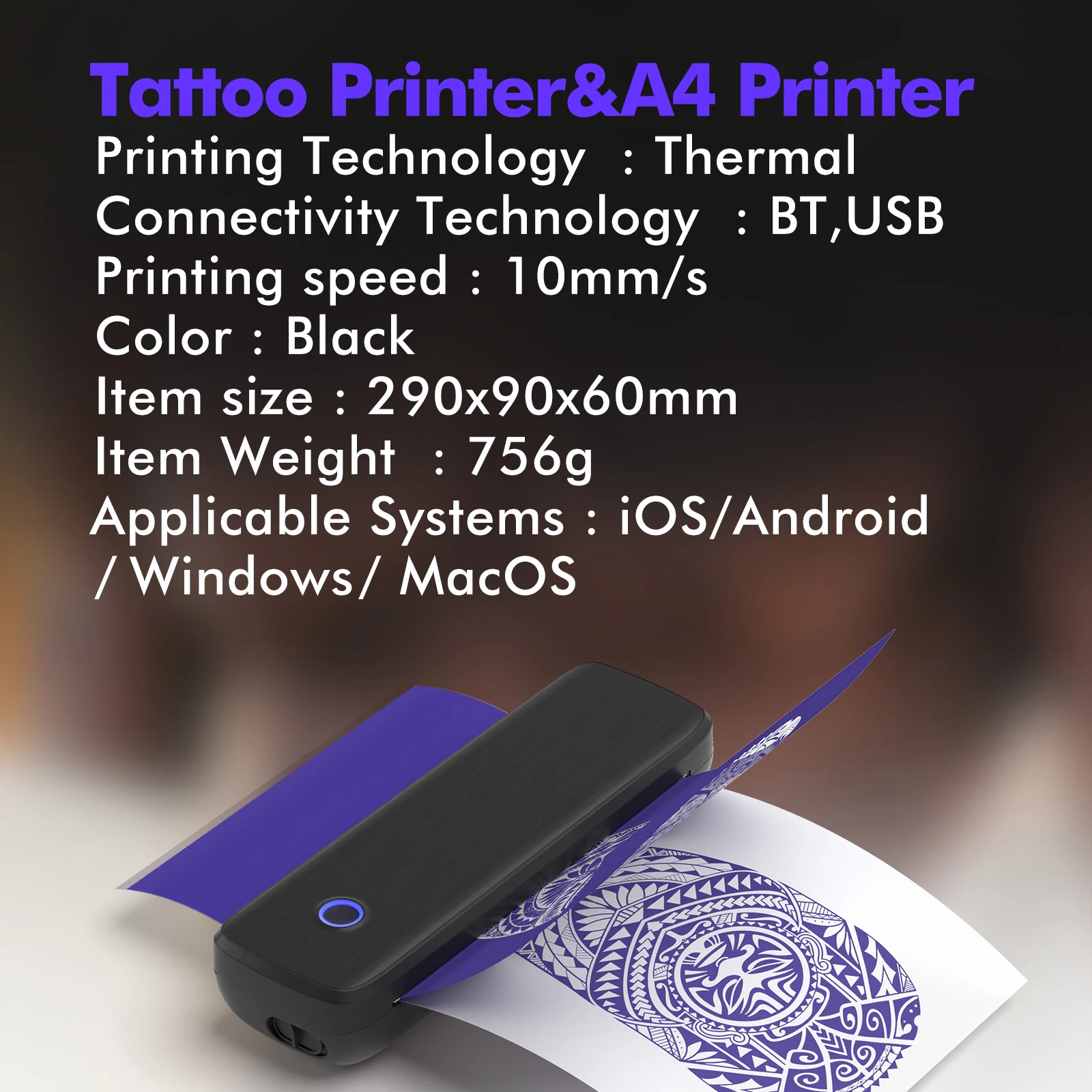 Wireless Portable Tattoo Printer Bluetooth Thermal Mobile Printer A4 Tattoo Transfer Paper Thermal Copier Printer Machine
