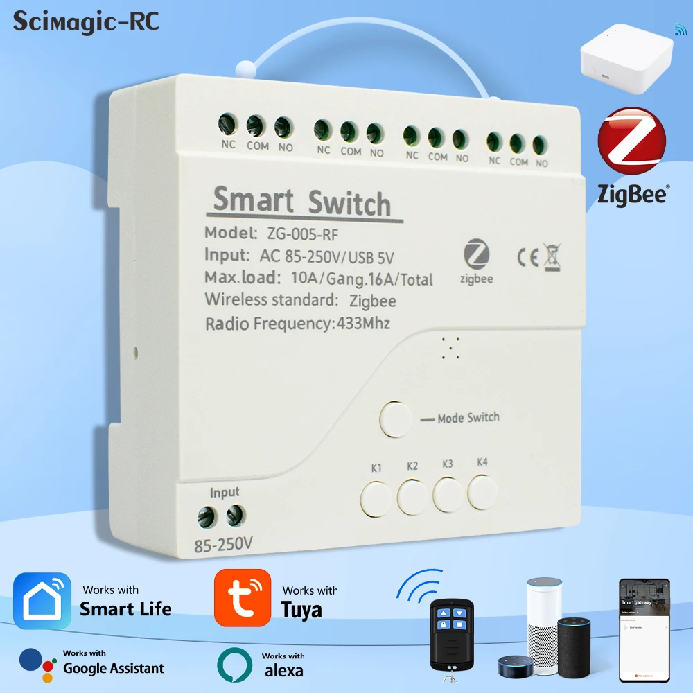 1/2/4 Channel Zigbee Tuya Smart relay module Smart Light Switch DC5V 7-32V AC85-250V RF433Mhz Remote Control On Off Controller