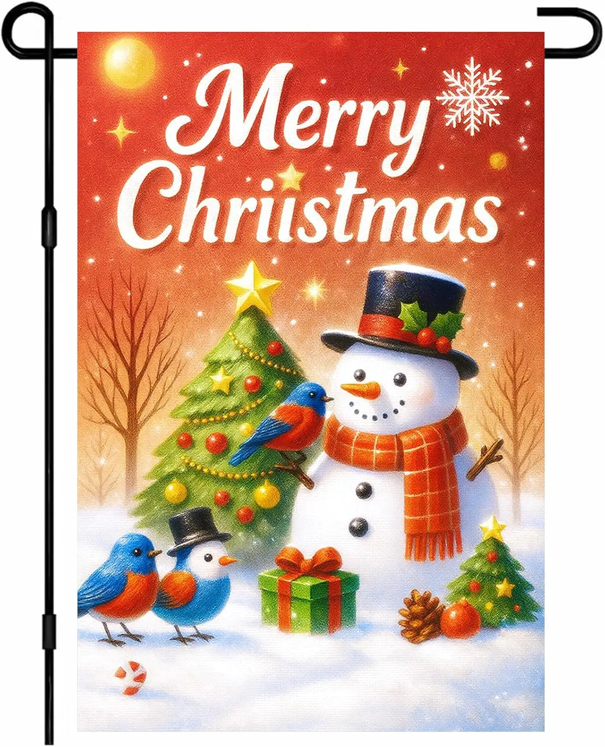 IVN Christmas Holiday Garden Flag Snowman Duo Flag 12x18 Inch Double Sided Red Scarf Snowflakes Decorative Yard Outdoor Seas SSL