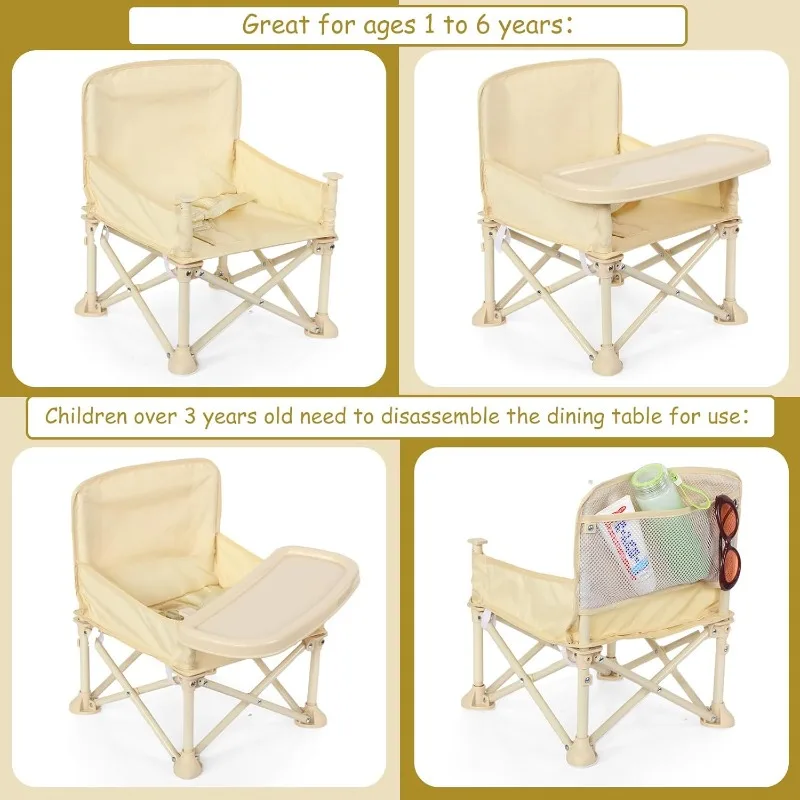 Baby Outdoor Beach Chair with Umbrella Backrest Pocket Seat Belt Foldable Toddler Feeding Seat   for Dining Table Camping Dining view 4