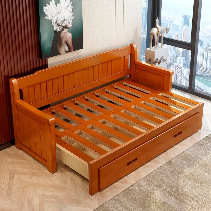 Solid wood sofa bed integrated dual-purpose retractable living room small apartment multi-functional storage push-pull folding s