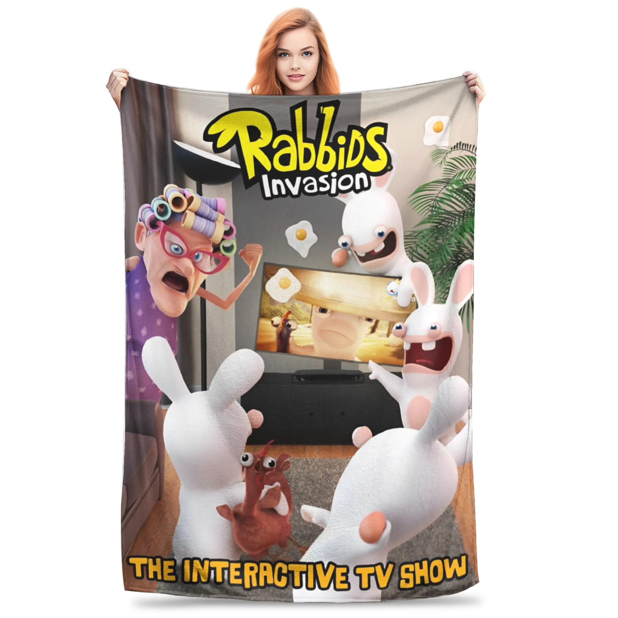 New Arrival Invasion Rabbits Anime Funny Blanket Lightweight Thin Coral  Plush  Relax Throw Blankets Machine Washable