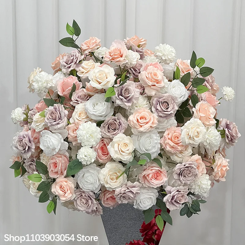 Künstliche Rosa-Pfirsich-Weiß-Rosen-Tischdekoration Blumenarrangement Luxus-Hochzeitsbankett Esstisch-Dekor Blumenstrauß – Detail 6