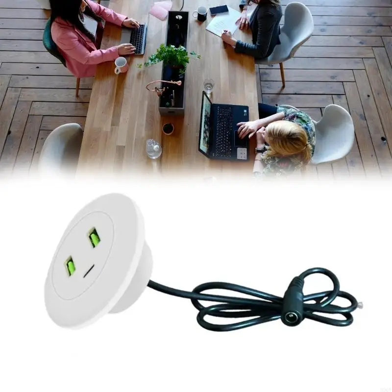 900F -Runde USB -Hubs mit 2 USB -Anschlusstyp -C -Ladegerät 12V Netzteil Europäische Stecker Langkabel tragbares Ladeadapter für