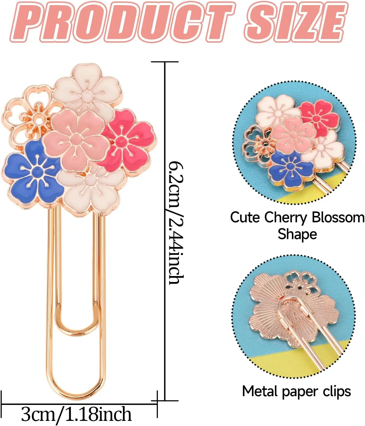 Cherry Blossom Bookmark Cherry Paper Clips Sakura Style Metal Paperclips Large Size Cute Bookmark Decorative Paper Clips