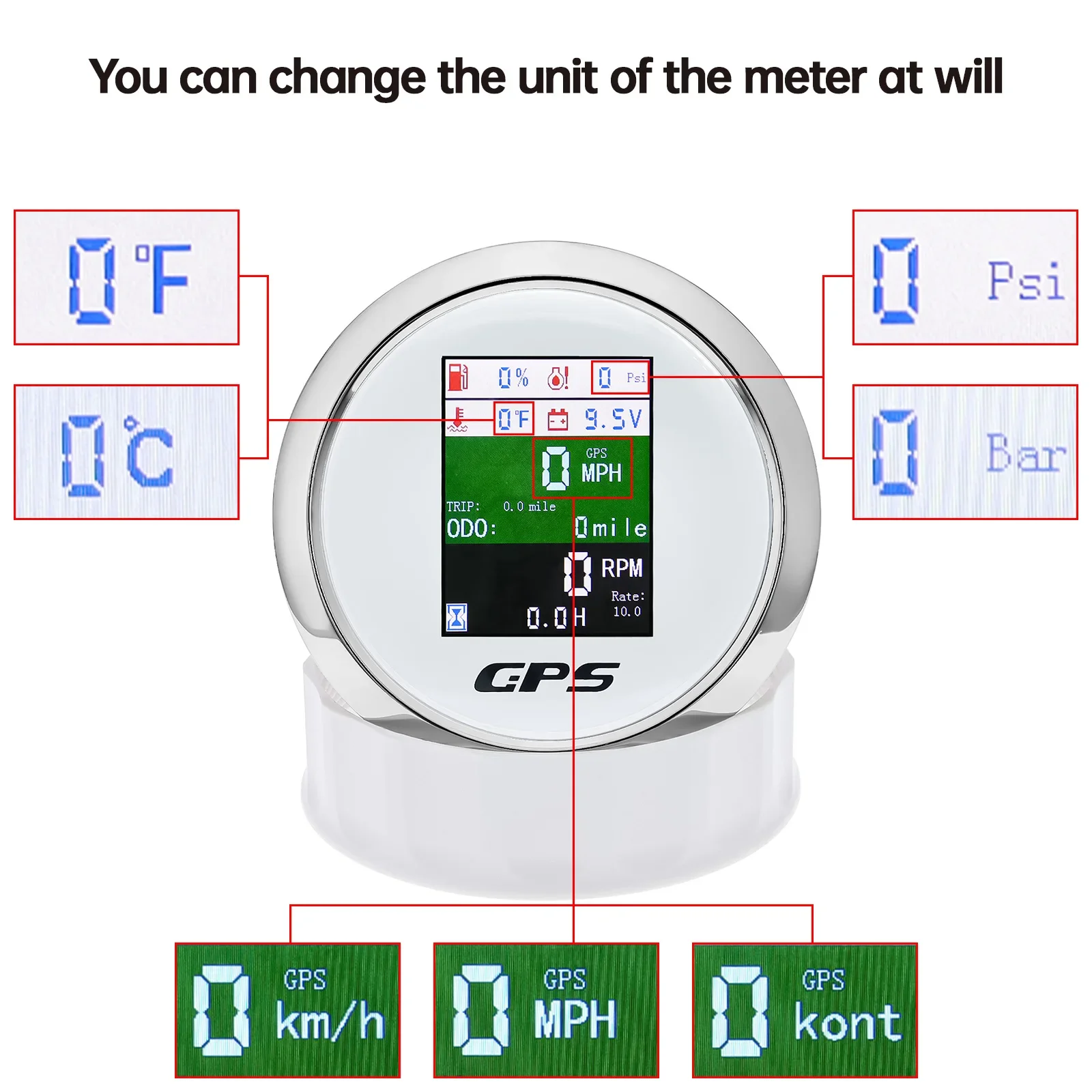 6 IN 1 Digital GPS Speedometer Odometer Tachometer Tacho Meter Water Temperature Fuel Level Gauge Voltmeter Car + GPS Antenna