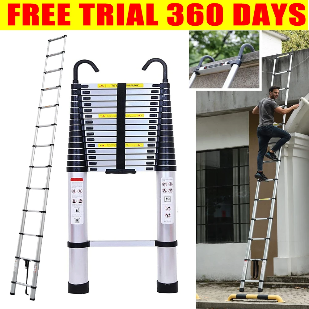 Échelle télescopique 6,2 m en aluminium, échelle extensible pliable avec crochets, marches rétractables, échelle multifonctionnelle, charge maximale 150 kg