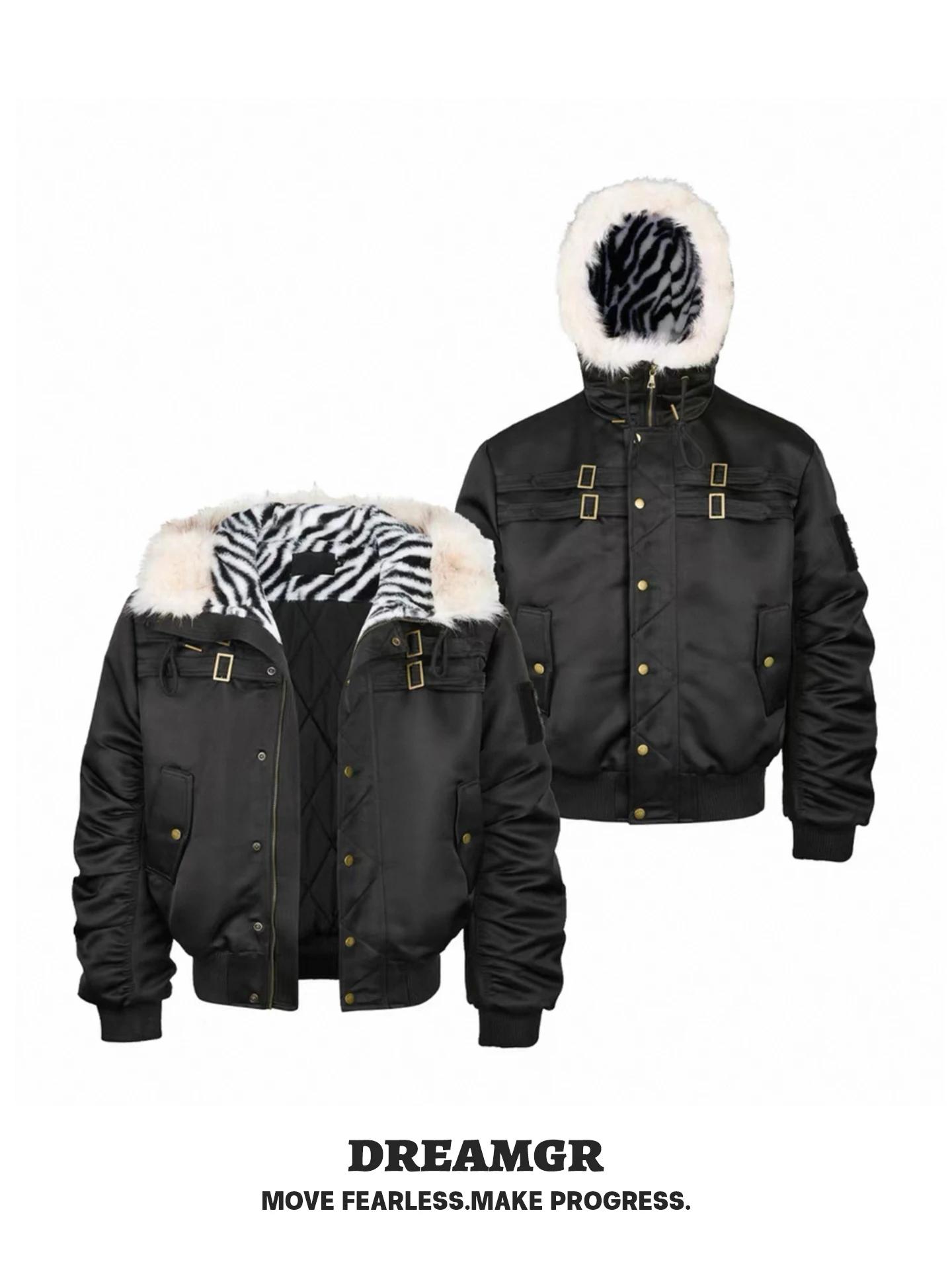 

Лимитированная серия Zodiac Year: Утепленная куртка-бомбер с капюшоном и зебровым принтом, из хлопка и полиэстера, с широким кроем