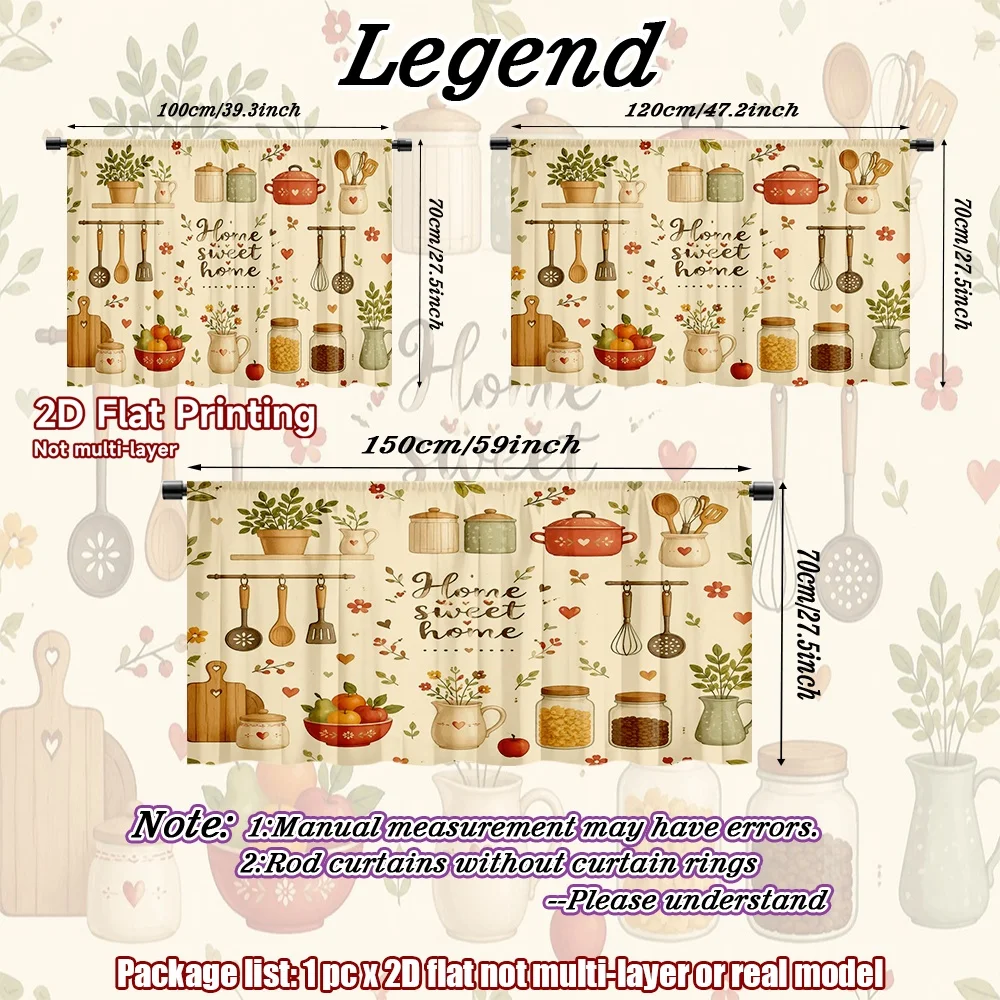 2D flat 1pc Bohemian style short curtains Cozy Kitchen Theme Digital printing The rod-mount design makes installation convenient