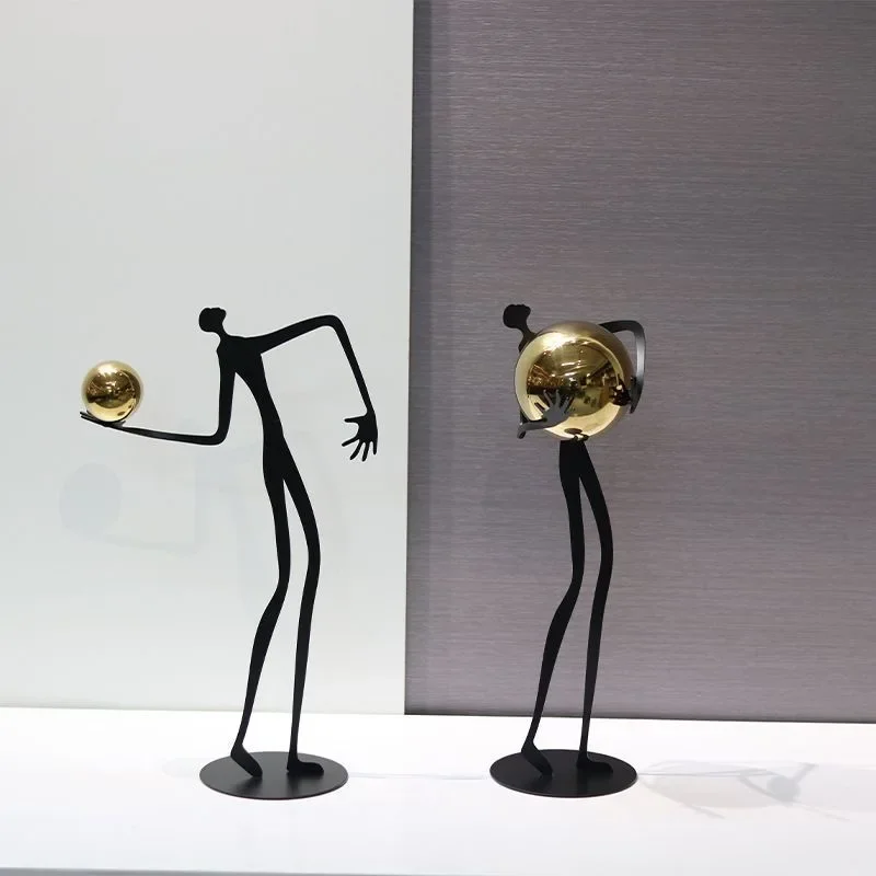 Metal Handicrafts Simulated Human Figure Sculpture Golden Ball Ball-bearer Figurine Metal Figurine Home Decoration Accessories
