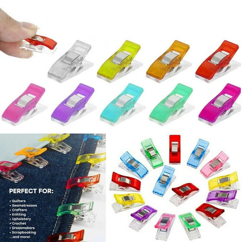 50/100PCS Sewing Clips Plastic Clamps Quilting Crafting Crocheting Knitting Safety Clips Assorted Colors Binding Clips Paper