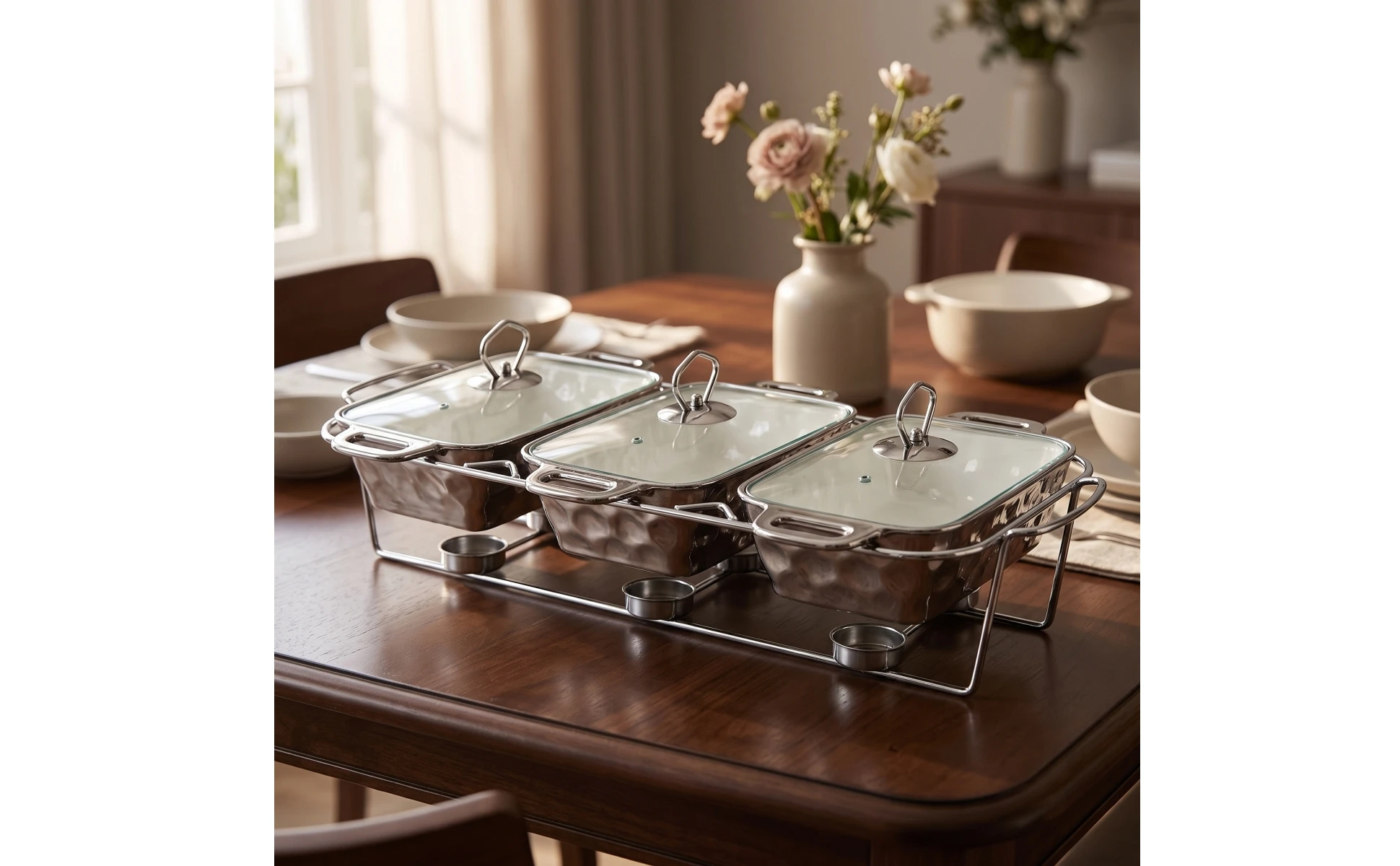 Casserole Dish Set with Rack Glazed Rotating Buffet Server Ceramic Baking Dish with Lid Contemporary Bakeware Classic for Hosts