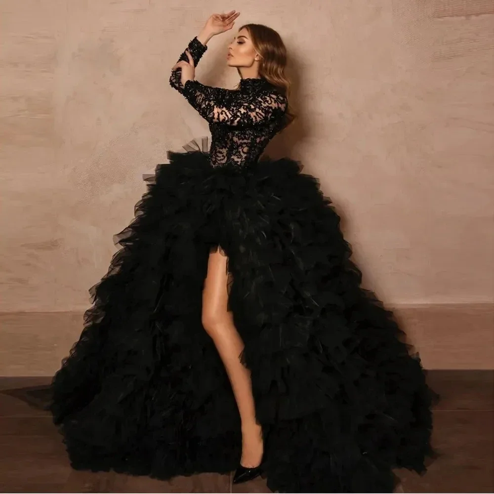 Extra Ball Gown Fluffy Maxi Skirt Women Elastic Waist High Slit Tiered Tulle Evening Skirt Formal Gown Long Tutu Skirts NO TOP