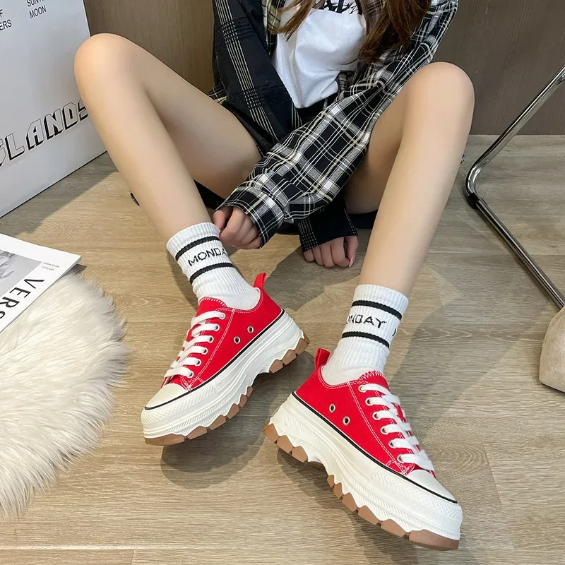 2023new Women\'s Casual Canvas Shoes High Top Canvas Boots Lace up Casual Sports Shoes Checkered Elevated Women\'s Ankle Boots