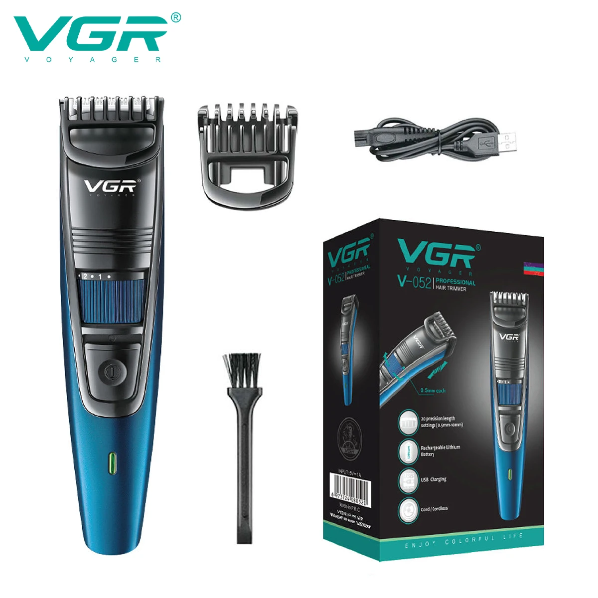 VGR 052 Adjustable Hair Beard Trimmer Professional Hair Clipper Hair Cutting Machine Rechargeable Haircut For Men