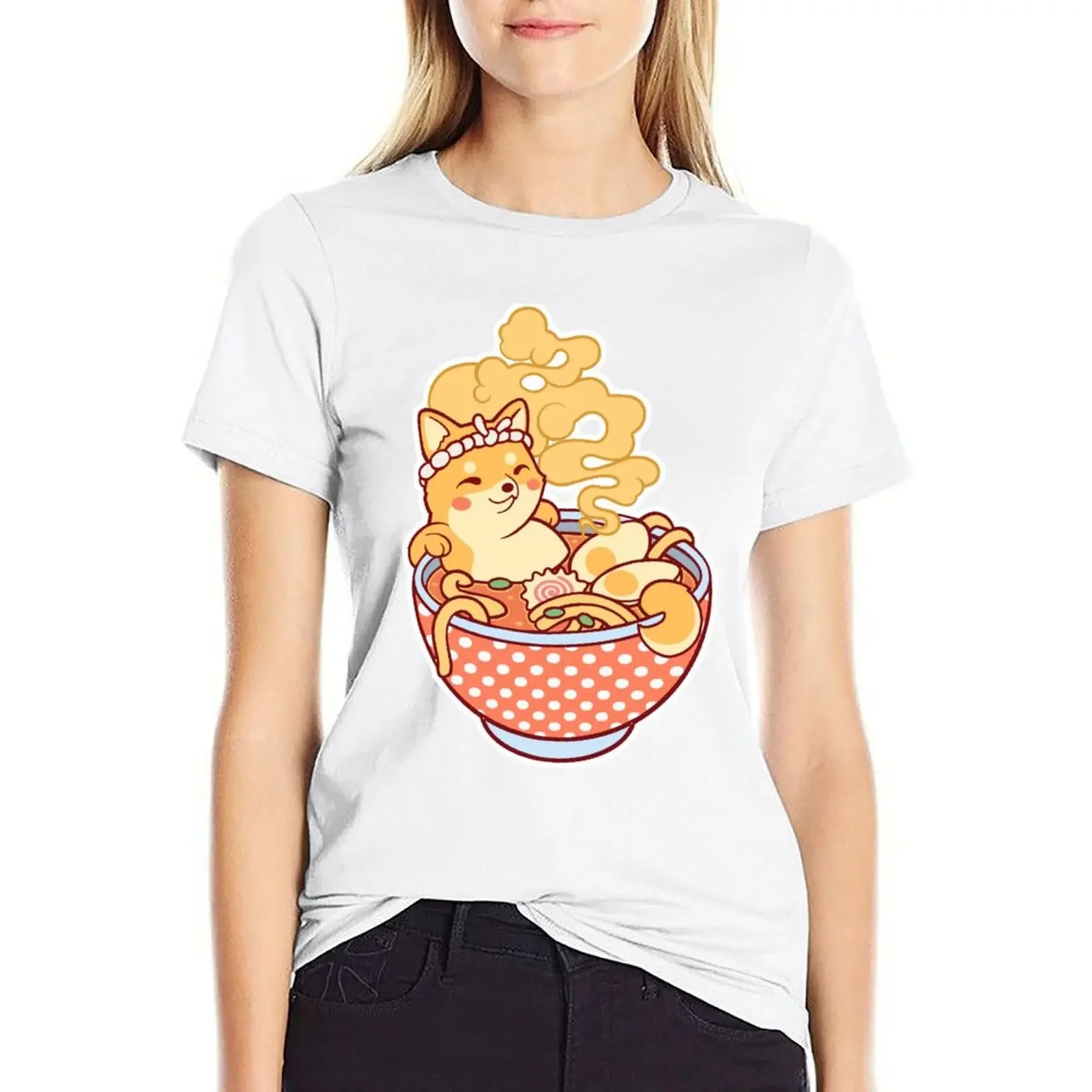 

Ramen Shiba Bath T-shirt funny Short sleeve tee tees Women's tops