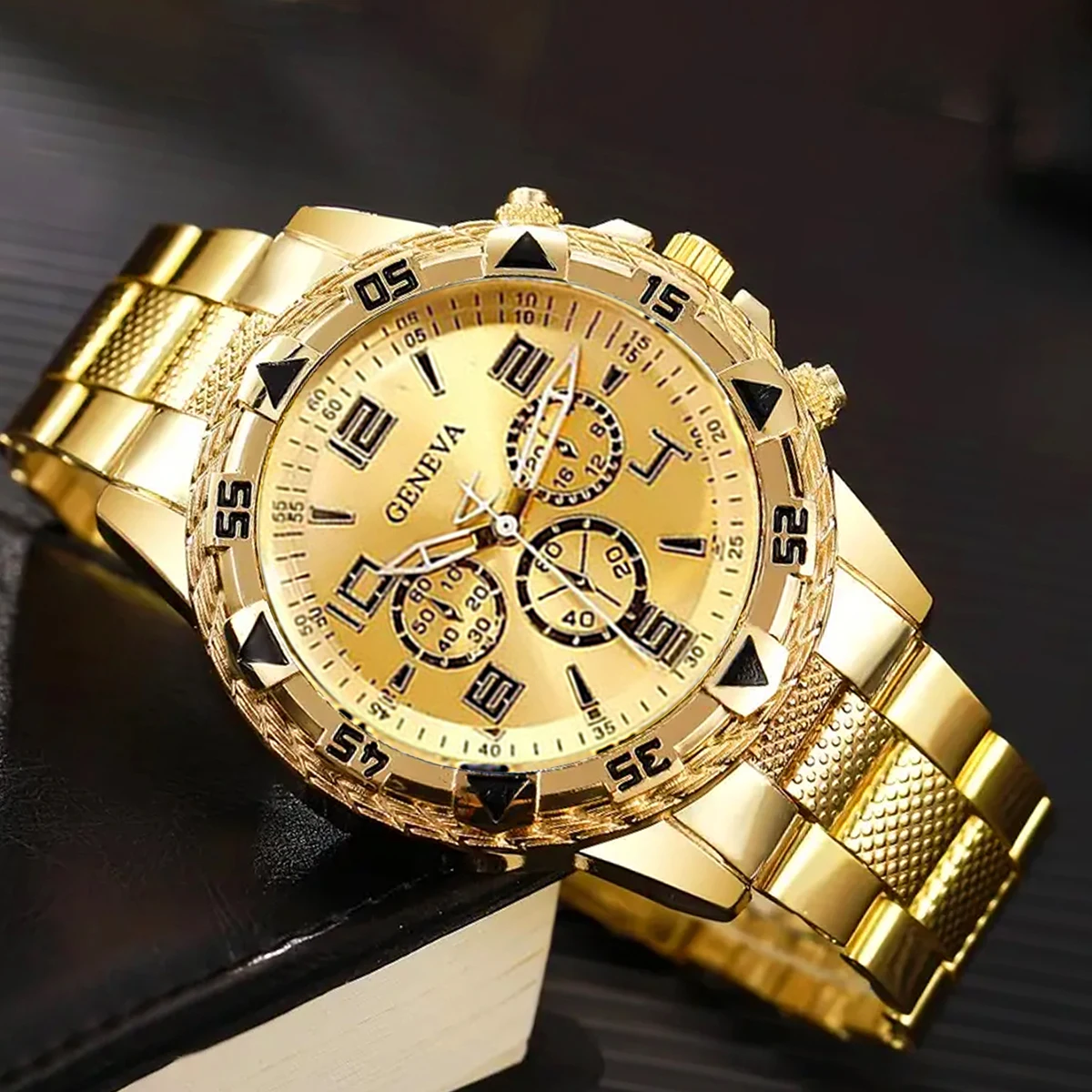 비즈니스맨의 스틸 팔찌 쿼츠 시계와 쿠바 풀 다이아몬드 목걸이 팔찌 세트 - 그를 위한 최고의 생일 선물