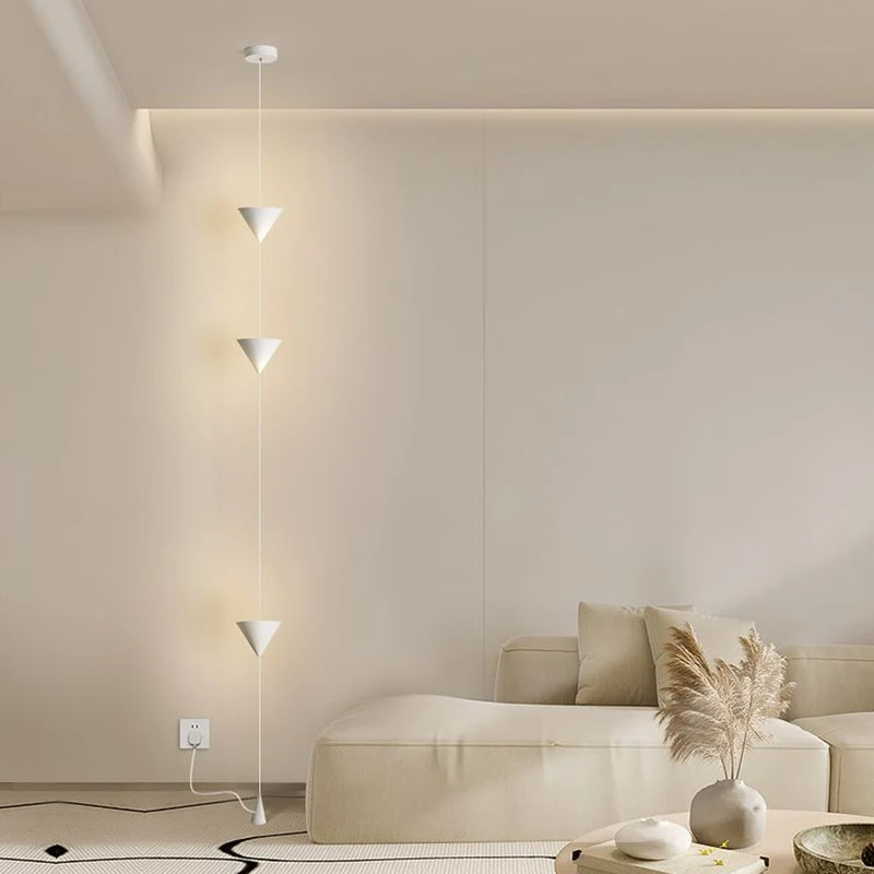 Imagem -02 - Minimalista Sala Luz de Chão Branco Preto Cone Desigh Arte Decorativa Suspensão Cabo Lâmpada de Chão para Quarto Safa Interior 220v