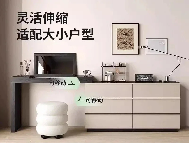 A  Retractable dressing table Bedroom Modern simple solid wood chest Integrated dressing table with drawers