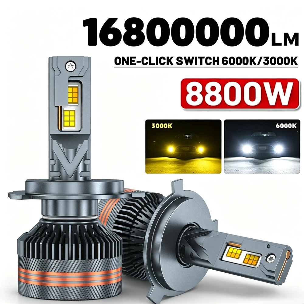 8800W H4 LED  9005 HB3 9006 HB4 9012  Dual Color 6000K 3000K H1 H3 H11 H7 LED Bulb Dual Color  for Car Headlights Lights 12V 24V